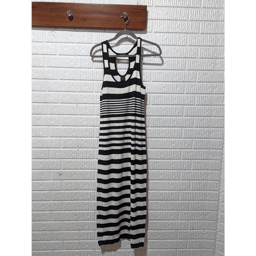 2B Bebe Women's White Black Striped Sleeveless Stretchy Maxi Dress Size XL
